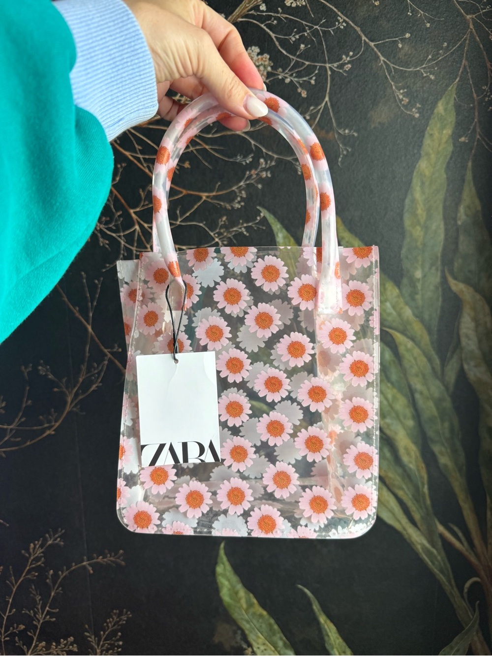 ZARA Clear Mini Tote with Pink Daisy Print